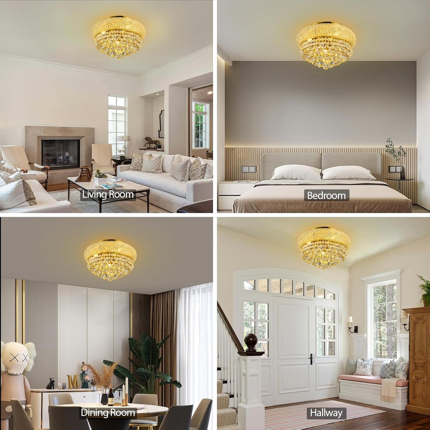 Crystal Ceiling Light Fixture Modern Round Crystal Chandelier Flush Mount Ceiling Light for Living Room Dining Room Kitchen Bathroom Bedroom Entryway