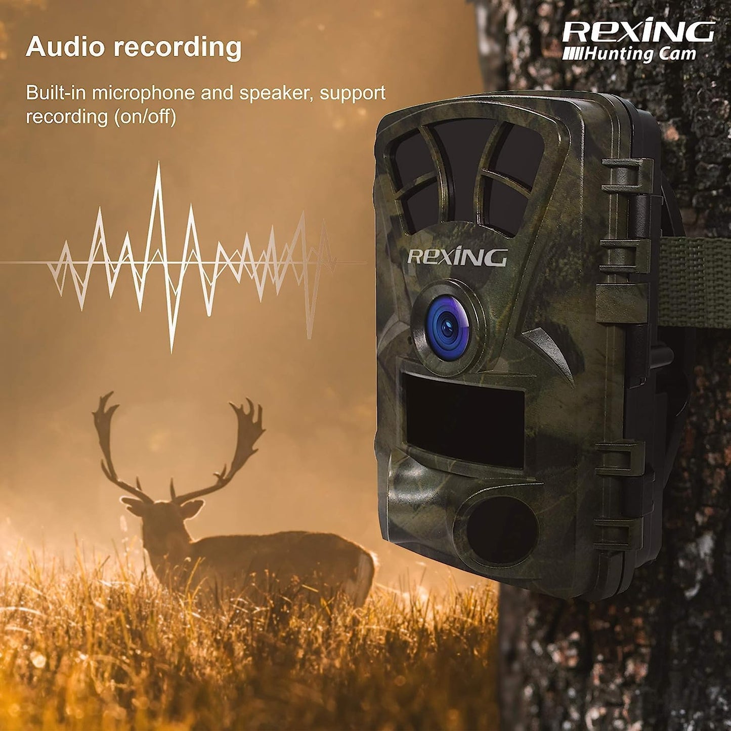 RexingUSA Woodlens H2-4K Wi-Fi Trail Camera, 20MP CMOS Motion Sensor, Ultra Night Vision, 512GB, AV Output, 12-Month Standby, for Hunting and Wildlife Monitoring