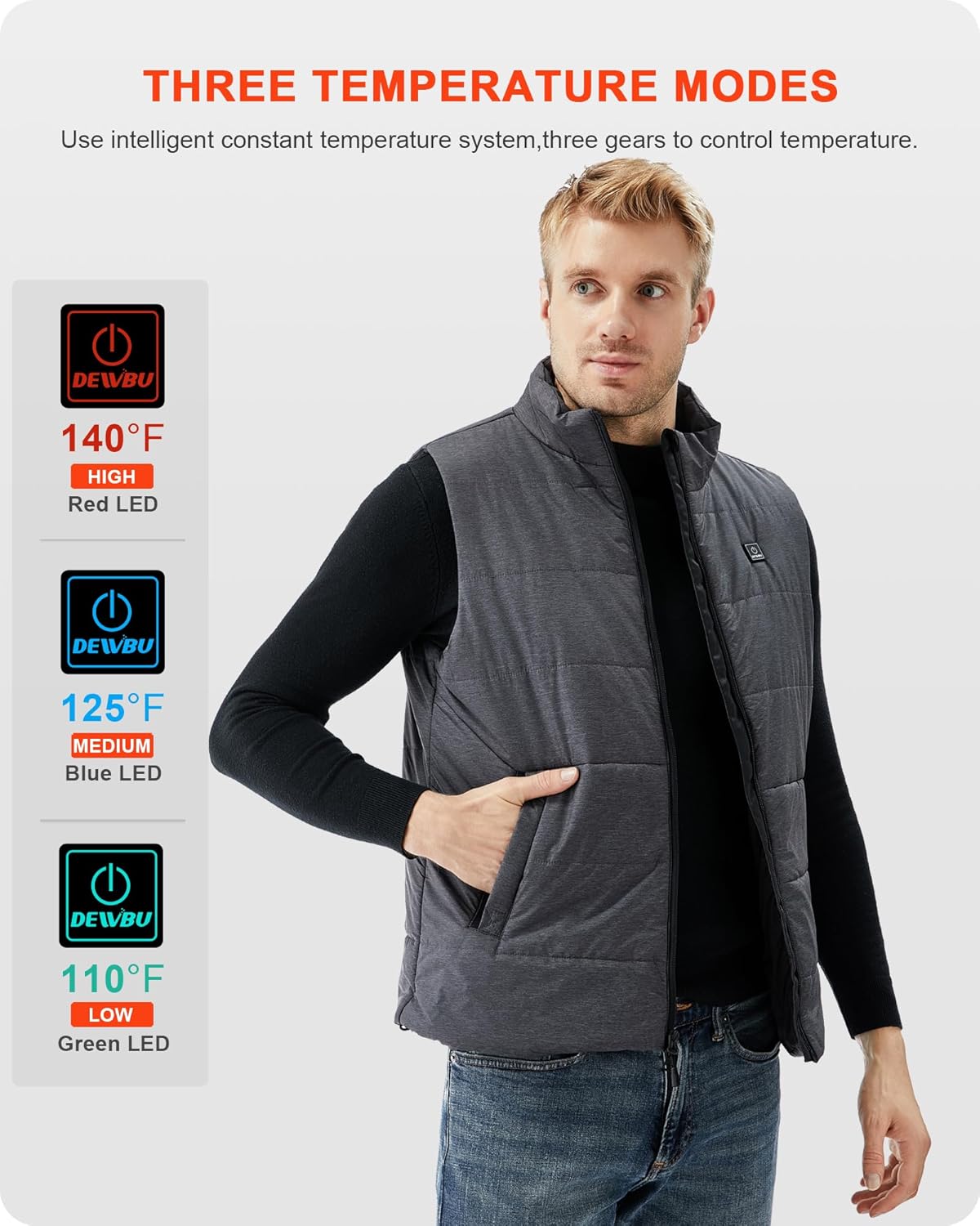 DEWBU Heated Vest for Men with 12V Battery Pack, Multiple Power Supply Methods Lightweight Heated Insulated Clothes (Large, Men's Grey)