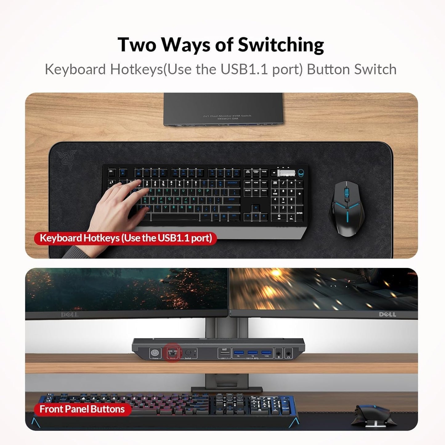 AV Access Dual Monitor KVM Switch: 4K@60Hz, 2K@144Hz, 1080P@240Hz - Effortless Control of 2 Computers, Ultra-Wide Screen Support