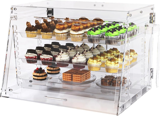 Removable 3 Tray Commercial Countertop Acrylic Bakery Display Case with Front & Rear Doors