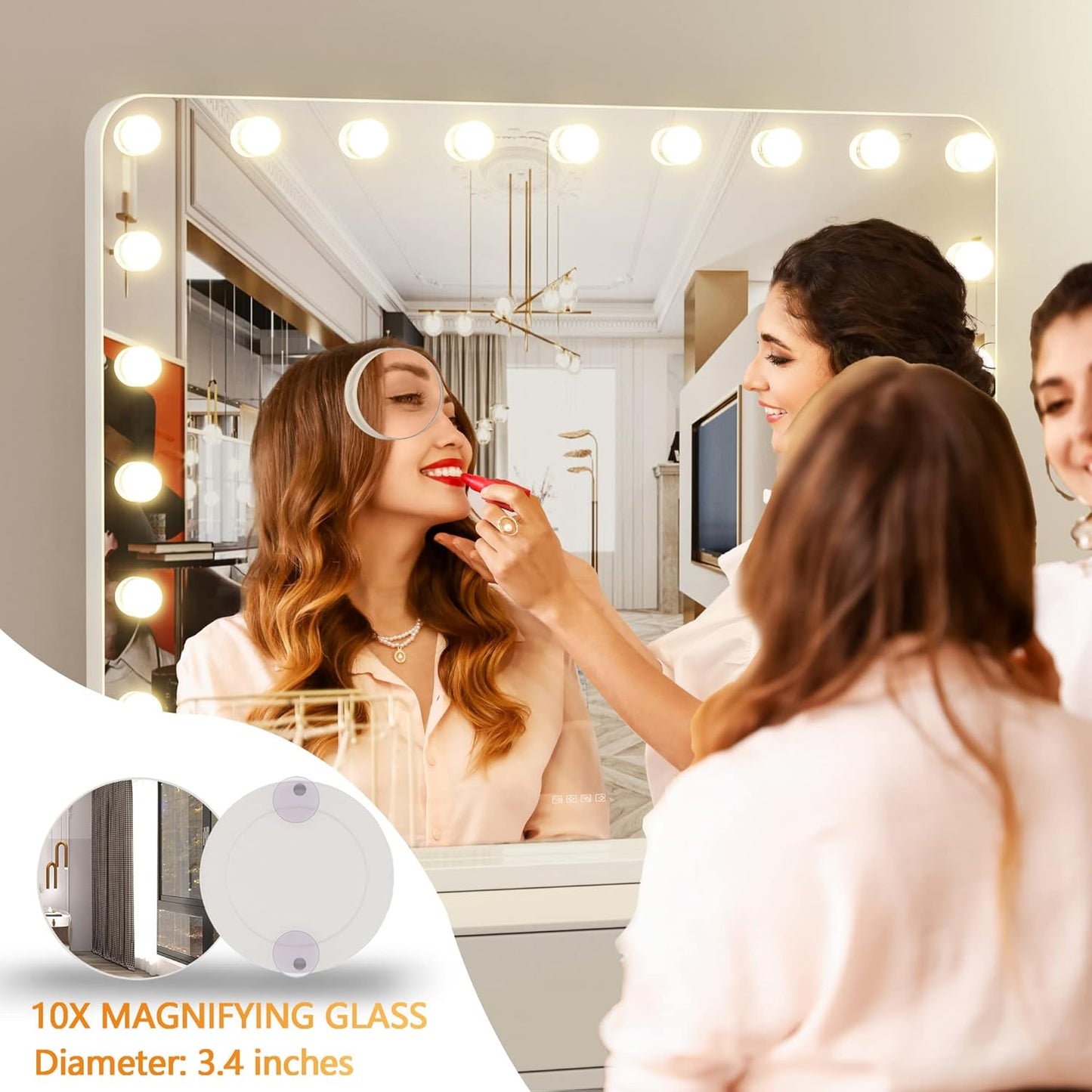 Hasipu Vanity Mirror with Lights and Bluetooth Speaker, 40&#34; x 29&#34; Hollywood Makeup Mirror with 21 Dimmable Bulbs and