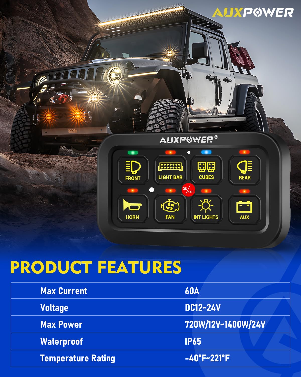 RGB 8 Gang Switch Panel with App Control Turn On/Off Momentary Pulsed Multifunction 12V Switch Panel for Truck Circuit Control Relay System Switch Panel Waterproof for Car Boat Truck RV
