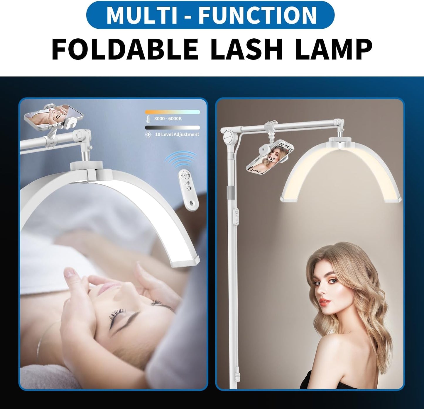 Half Moon Light,Professional Lash Light for Eyelash Tech with Foldable Lamp Design,Eyelash Light with Adjustable Brightness & Height for Beauty