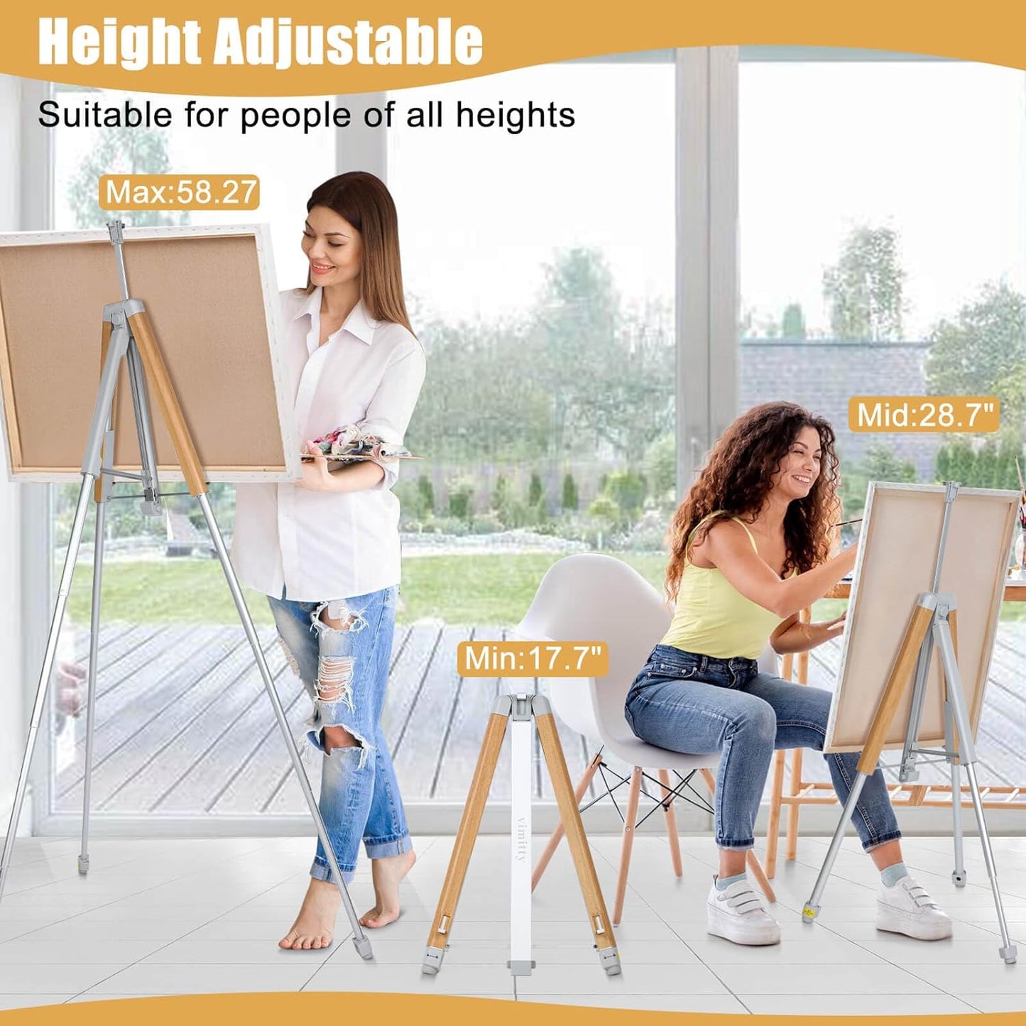 Portable Easel Stand for Sign & Painting 17&#39;&#39;-58&#39;&#39; Adjustable Height Painting Easel with Bag - Tabletop Art Easel for Painting Canvas