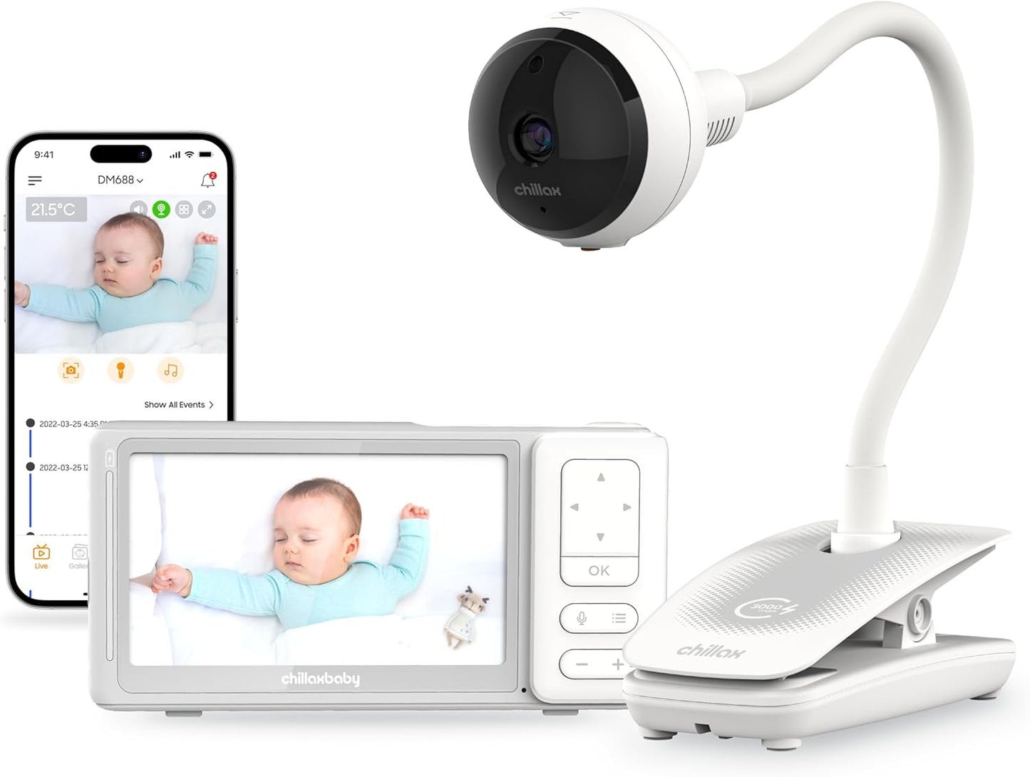 CHILLAX Giraffe Pro Portable Baby MonitorVideo Baby Monitor for Travel with Battery Base Stand,HD 1080p Camera and 5Scre