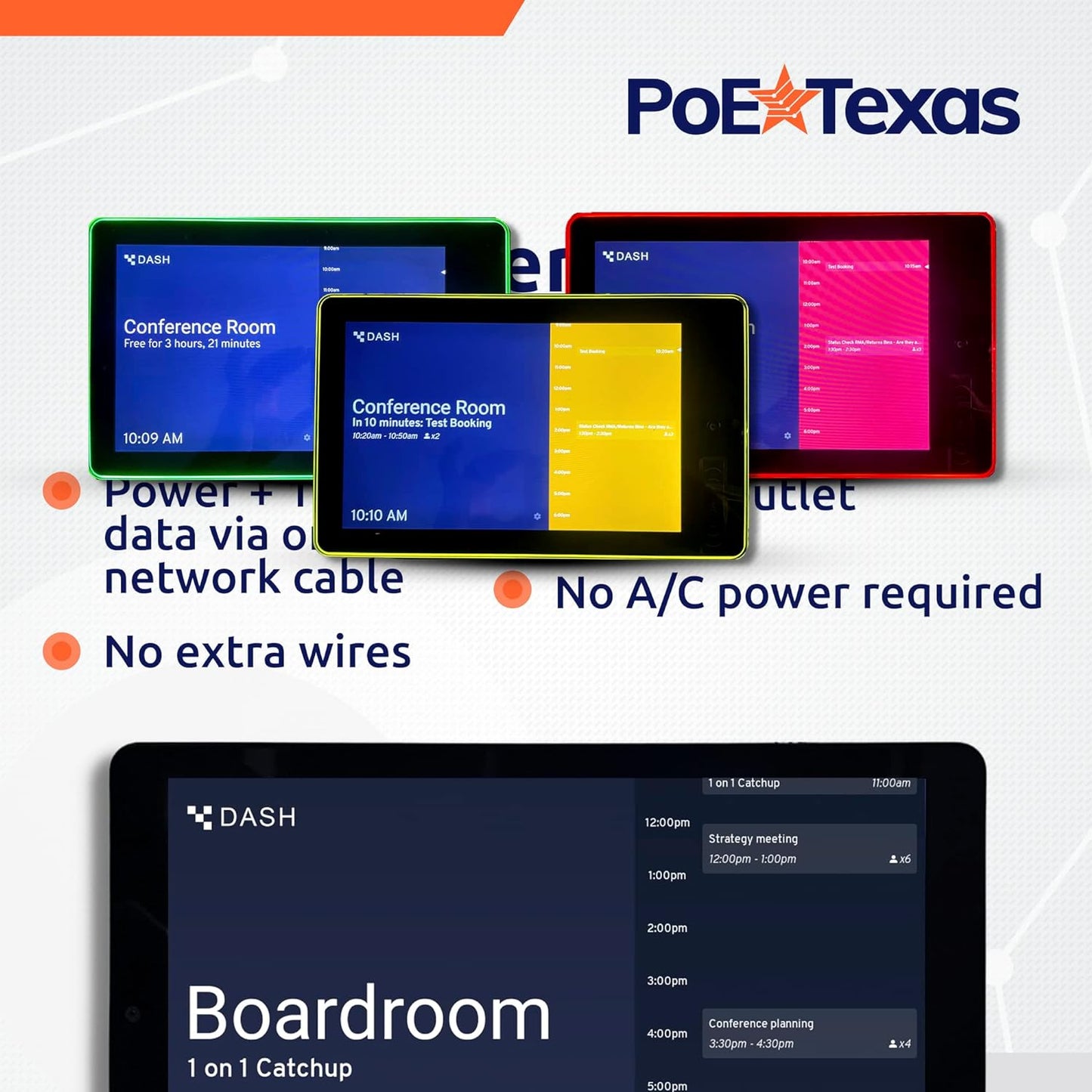 PoE Texas 10&#34; Touchscreen Meeting Room Scheduler Tablet with Highly Visible LED Ring - Plug & Play PoE Office Conference Room Scheduler - Digital Display Syncs with Existing Business C