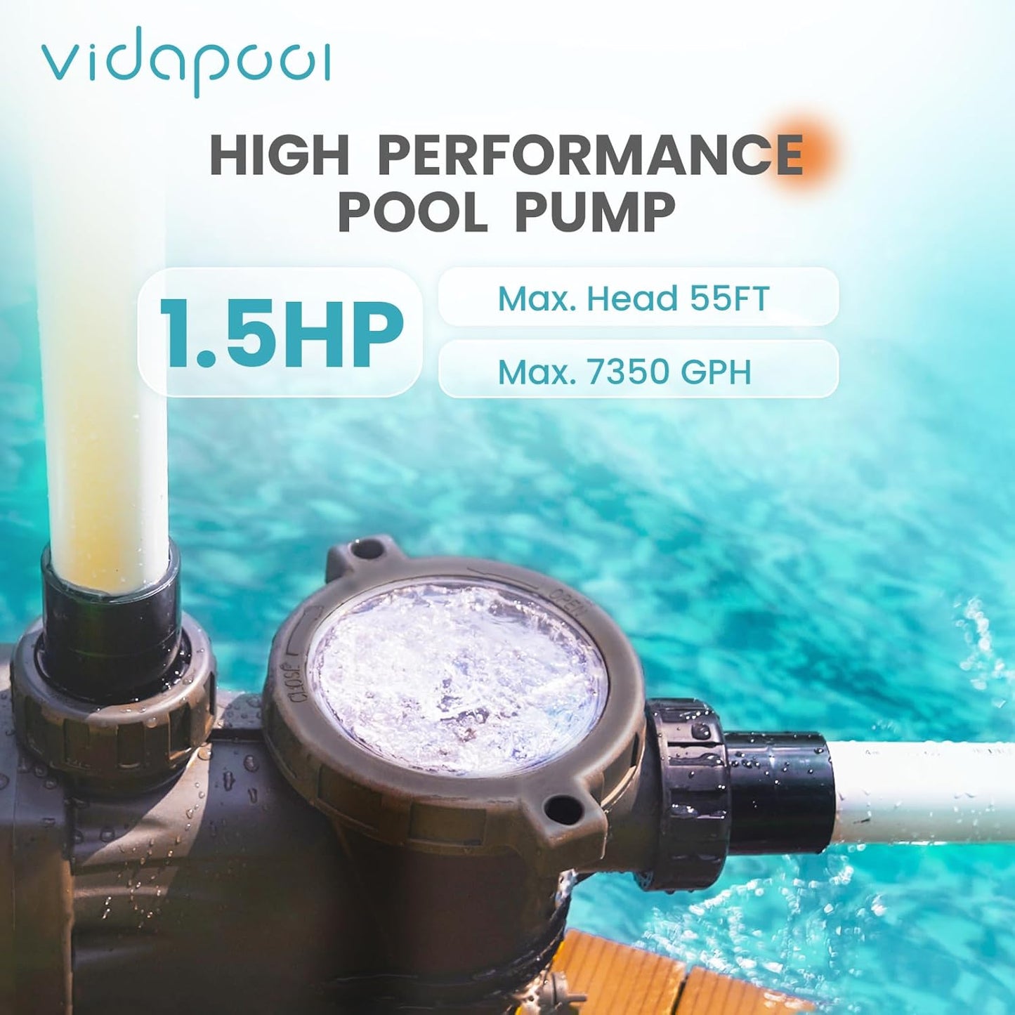 2 HP Pool Pump, 8120GPH, 220V, 2 Interfaces, Powerful In/Above Ground Self Primming Swimming Pool Pumps with Filter Basket