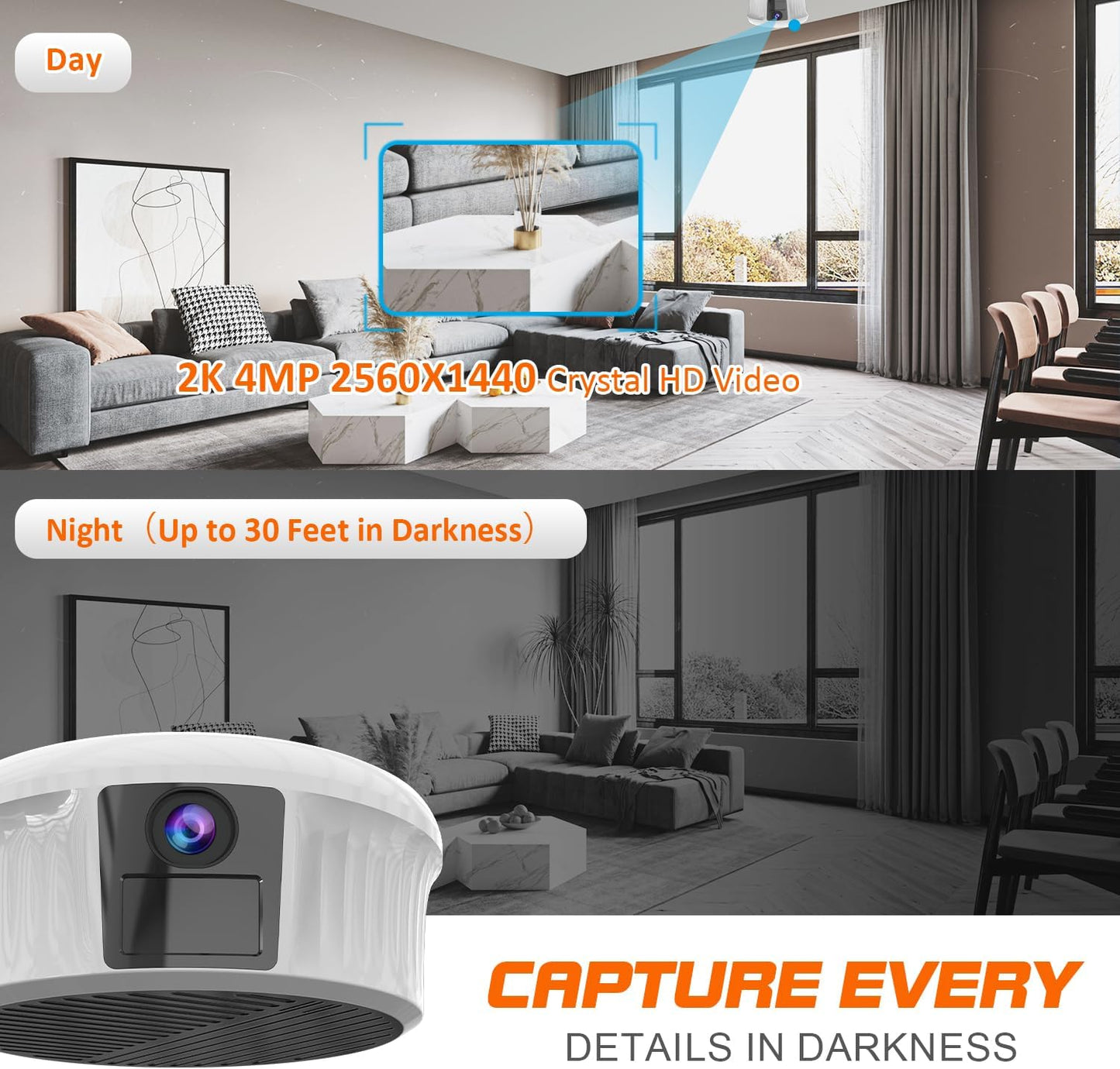2K Nanny Cam - Invisible Camera for Home Security with DIY Cover, Night Vision Motion Detection - 10000mAH Rechargeable