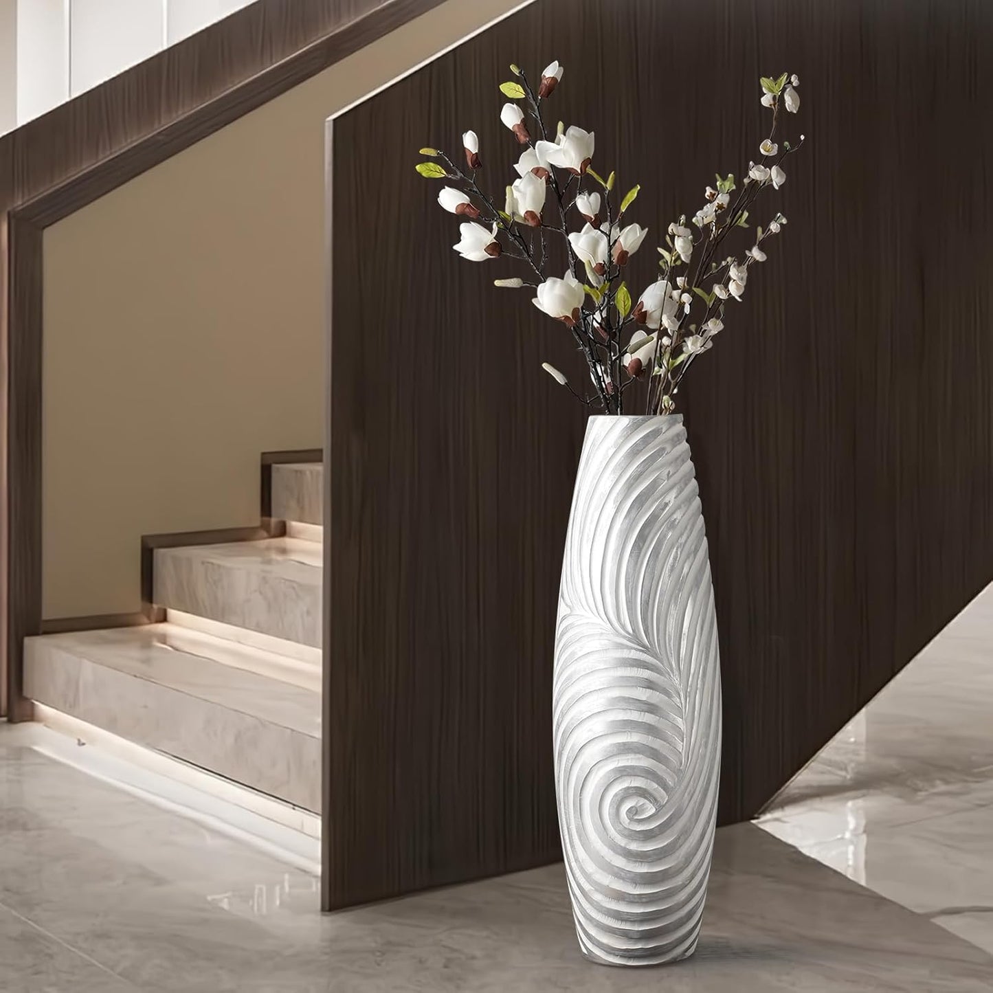 Tall Floor Vase - 26.8 inch Large White Sliver Vase for Home, Hotel, Office Decor - Tall Vases for Floor, Floor Vase Decor Ideal for Living Room,Tall