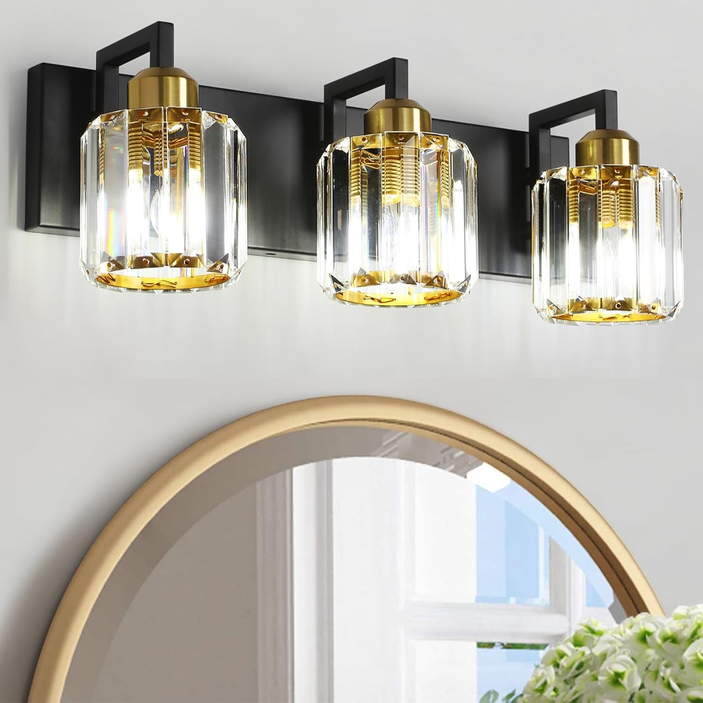 Bathroom Vanity Light Fixtures, Modern Crystal 3 Light Vanity Light Black Gold Bathroom Light Fixtures Crystal Bathroom Lights Over Mirror Sconces