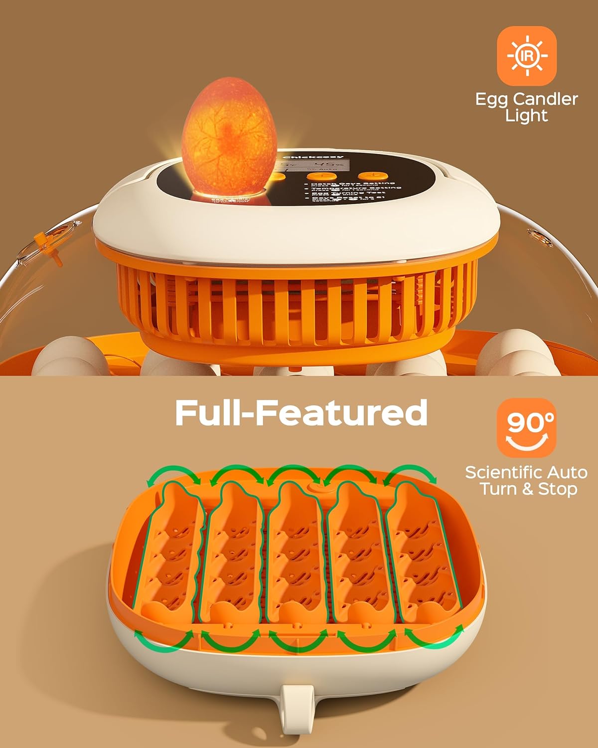 25 Egg Incubator for Hatching Chicks, Automatic Egg Turner with Thermometer Seat and Humidity Control, Egg Candler
