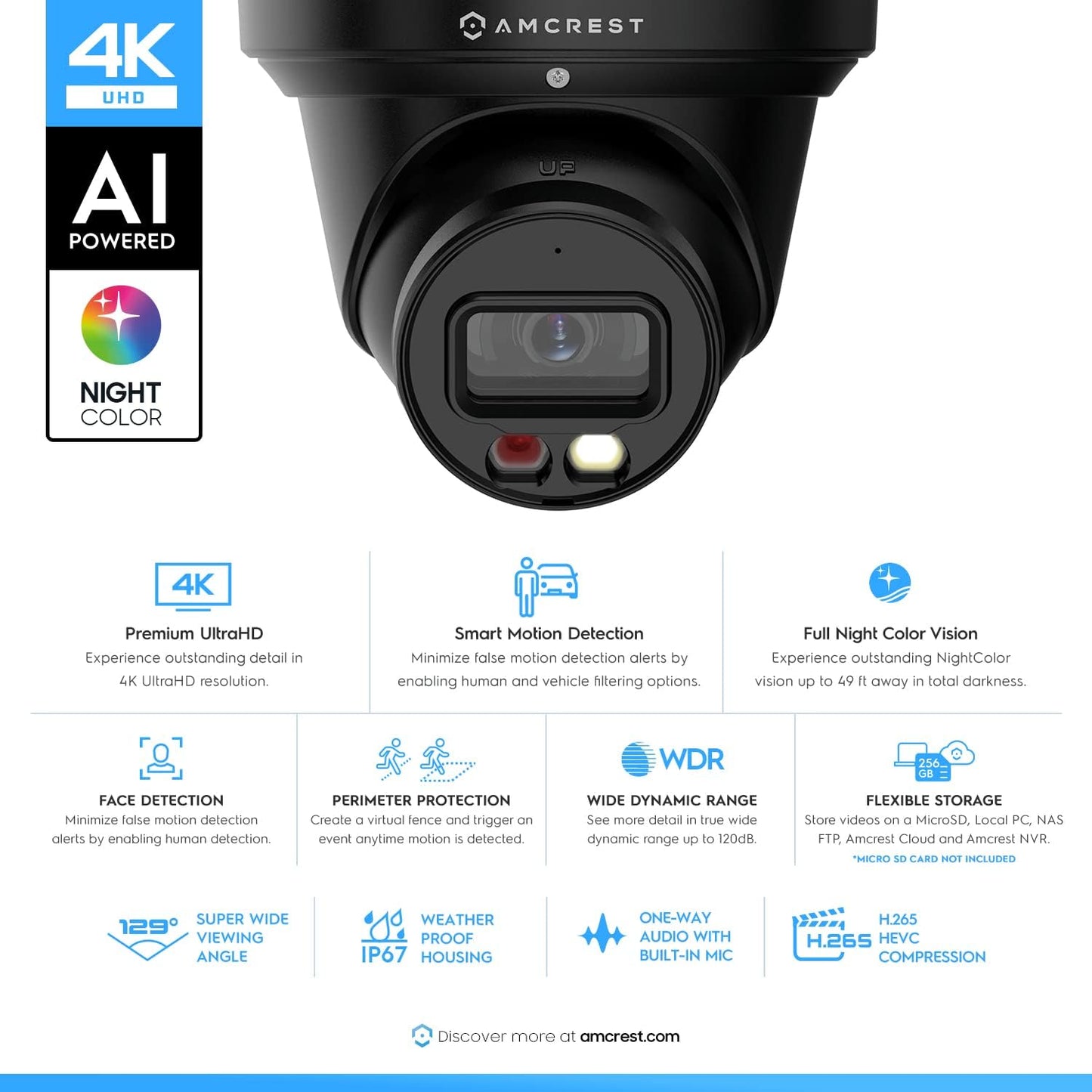 4K Security Camera System, 4K 8CH PoE NVR, (4) x 4K Night Color Turret POE IP Cameras, Active Deterrent