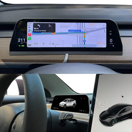 Tesla Head Up Display for Model Y/3 Tesla CarPlay Android Auto HUD with Power Speed Display,9.66 inch IPS Touch Screen