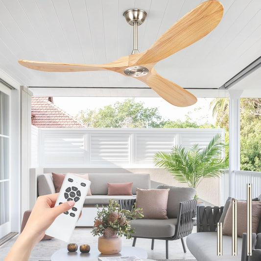 52' Ceiling Fans without Lights, Solid Wood Ceiling Fan with Remote Control No Light, Modern Ceiling Fan with 3 Blades