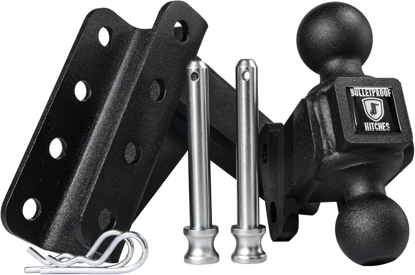 BulletProof Hitches 2.0&#34; Adjustable Medium Duty (14,000lb Rating) 2&#34; Drop/Rise Trailer Hitch with 2&#34; and 2 5/16&#34; Dual Ball (Black