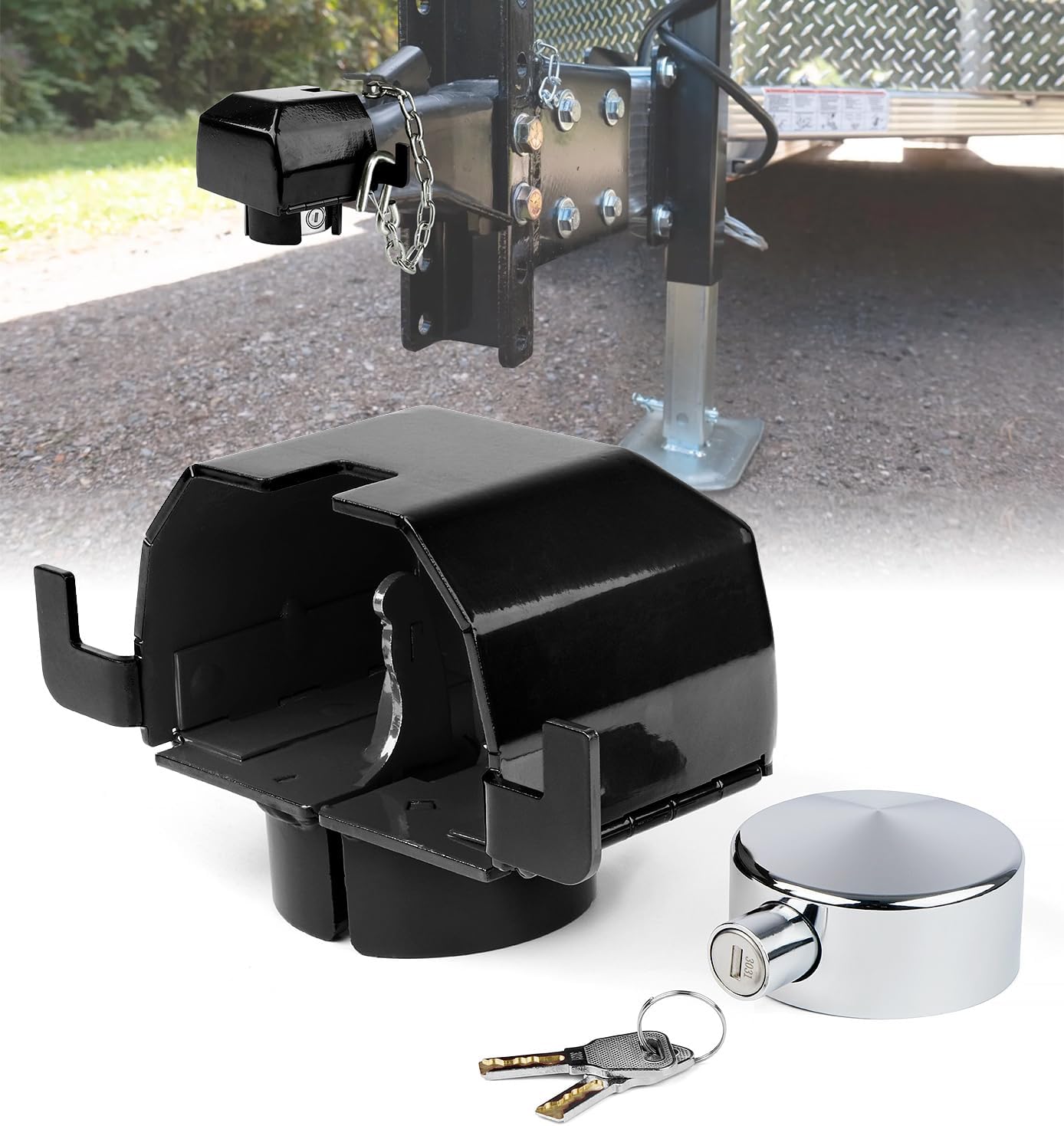 Black Anti-Theft, Heavy-Duty Steel Trailer Hitch Lock for 2 5/16-Inch Coupler