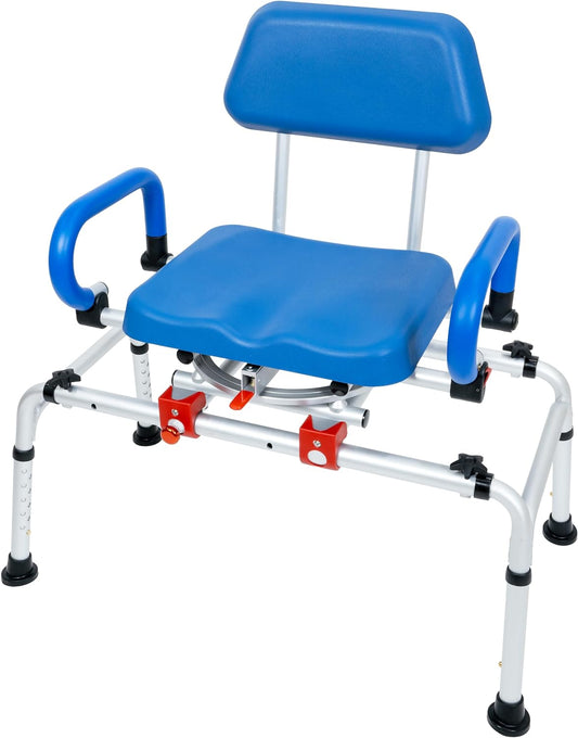 iLIVING ILG-668 Tub Transfer Bench Shower Chair for Inside Shower with Easy Access Swivel Padded Seat and Pivoting Arms, and Adjustable Height for Handicap and Seniors, Blue