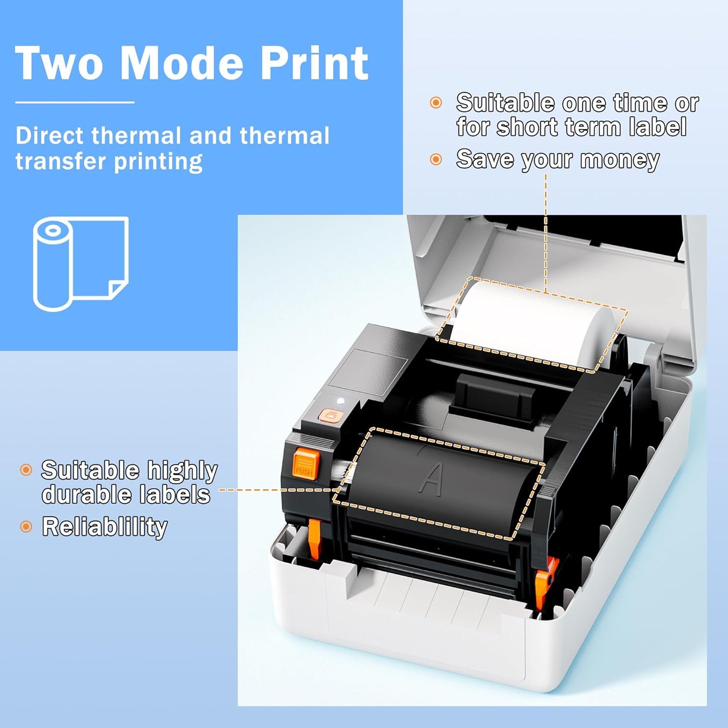 Phomemo Thermal Printer & Thermal Transfer Printer, 300 dpi Bluetooth Lable Printer 5 IPS, Print for Barcodes, Print Width