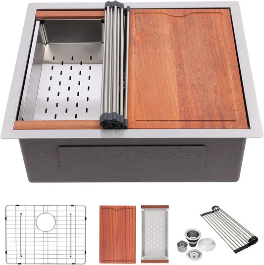 23 Inch Undermount Kitchen Sink Counter/Workstation, 16 Gauge Stainless Steel Single Bowl RV Sink
