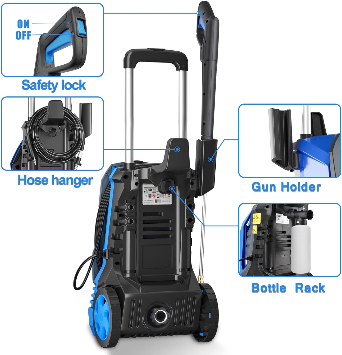 HONGDONG Pressure Washer for Floor Cleaning - Electric High Pressure Washer, Cleans Cars and Patios