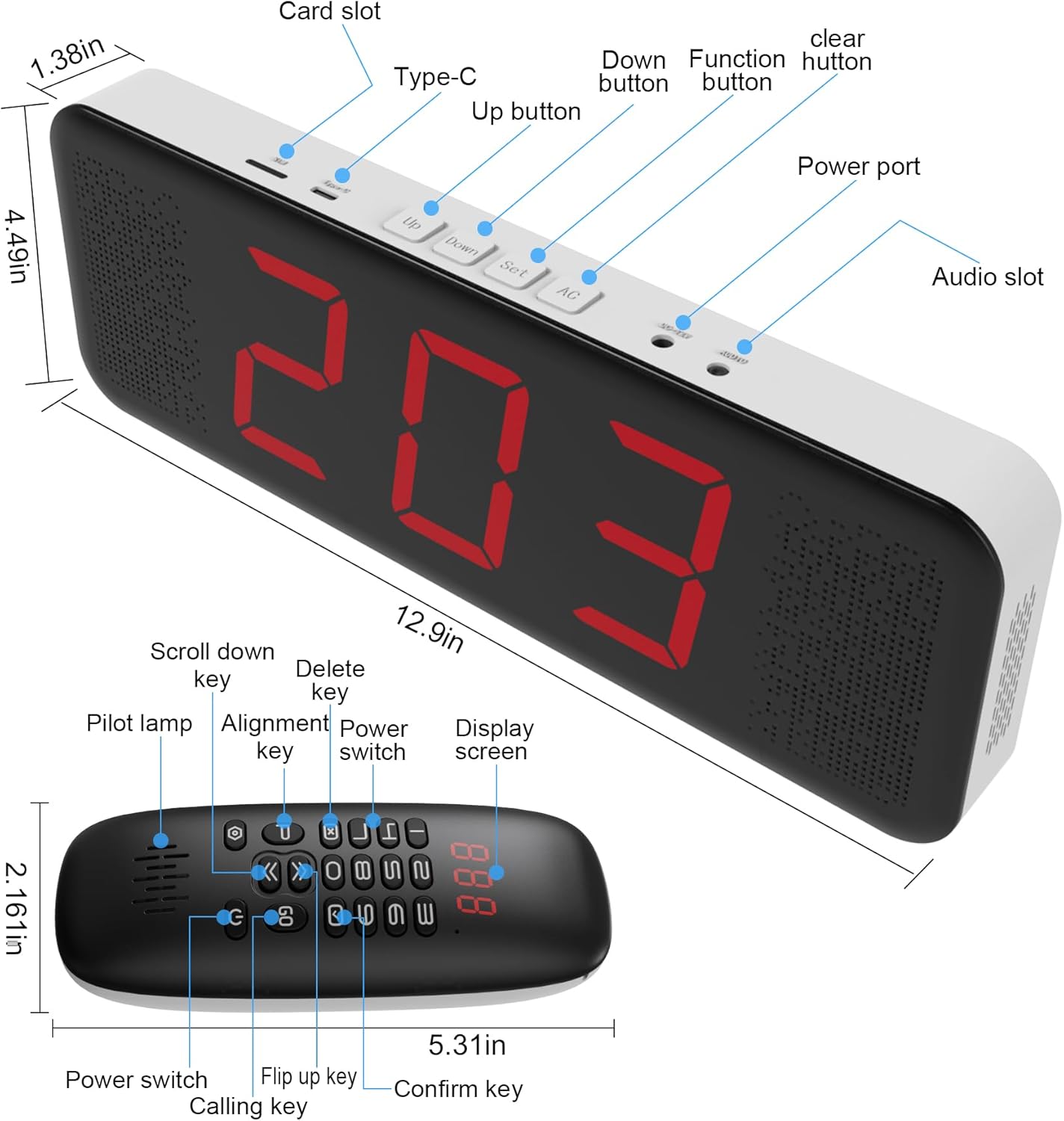 Wireless Calling System, Dual Speaker 3 Digit Queue Calling Take A Number System Restaurant Management System,