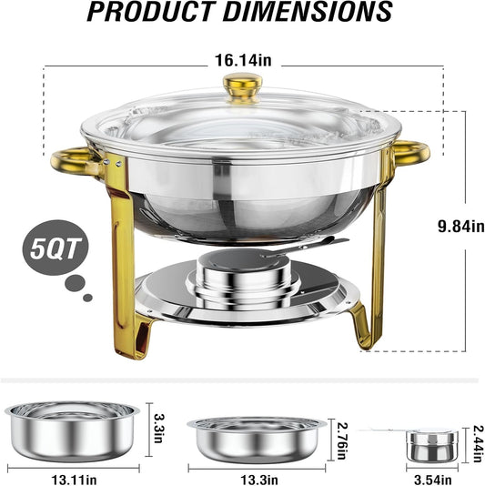 PitInnov Chafing Dish Buffet Set 4 Pack, 5 QT Round Chafing Dishes for Buffet, Stainless Steel Chafers and Buffet Warmers Sets, Catering Food Warmer