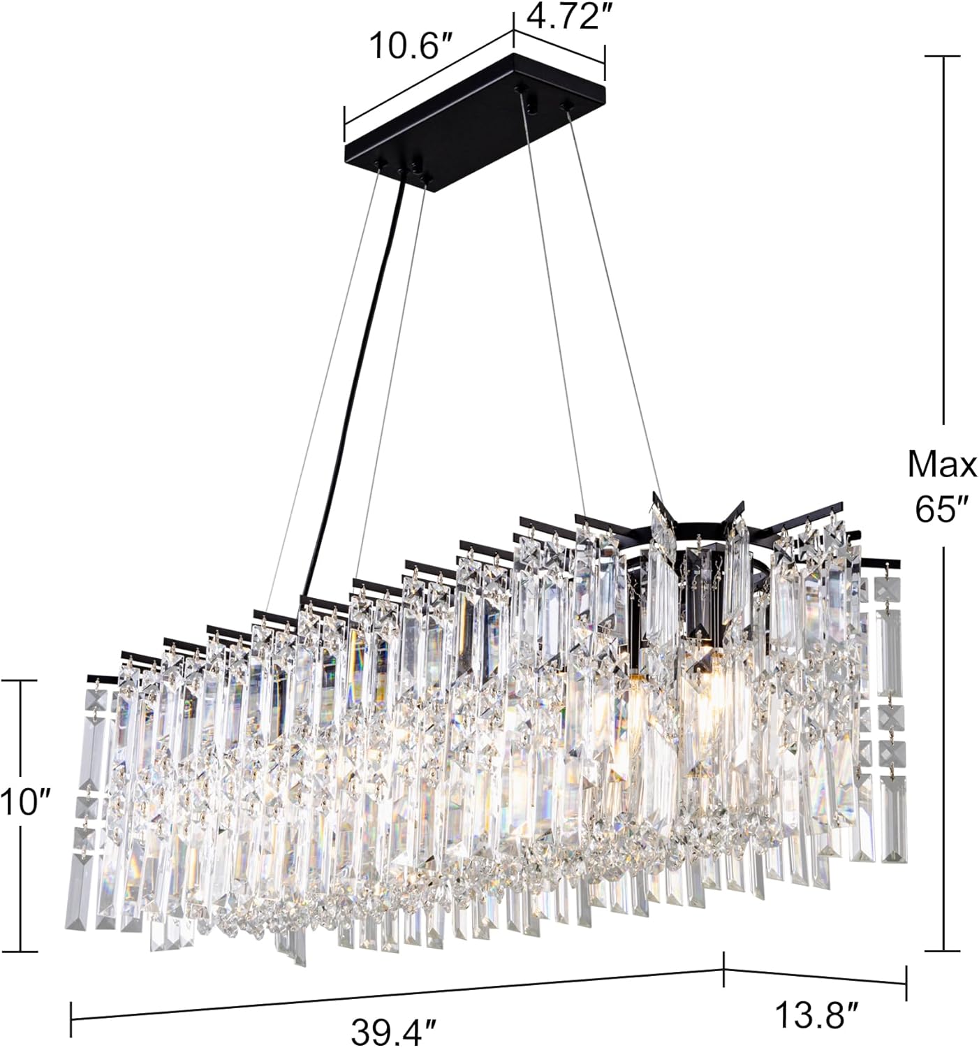 Crystal Chandelier 39'L Kitchen Island Lighting, Black Oval Chandelier over Kitchen Island Modern Hanging Ceiling Fixture