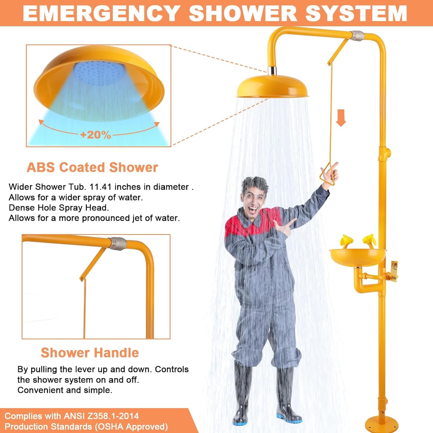 Eye Wash Shower Station Yzzwer - OSHA Approved Emergency Safety Eye Wash and Shower Combination Kit First Aid Eyewash