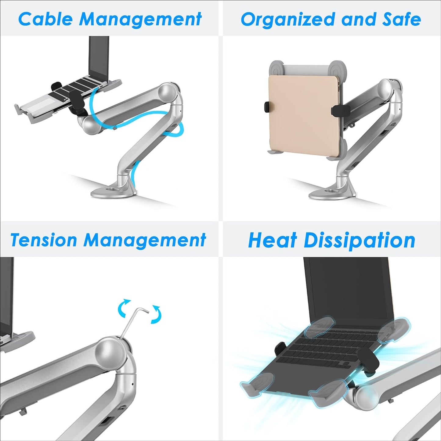 2 in 1 Function Laptop tray for monitor arm , Height Adjustable Aluminum Laptop Desk Mount Stand with Single Gas Spring Arm