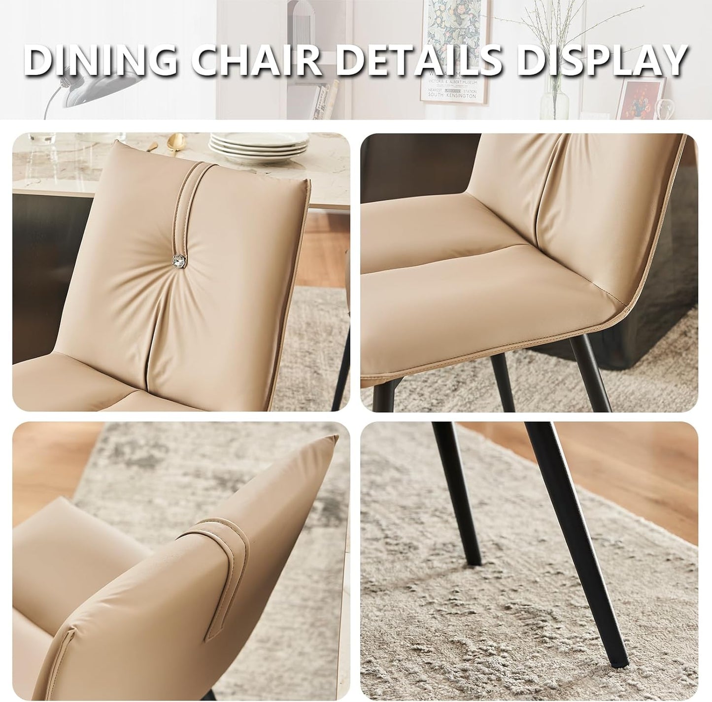 Dining Chairs Set of 2 Mid Century Modern Upholstered Kitchen Chairs Soft Padded Side Chairs Leather Dinner Chairs with Metal Legs for Living Room