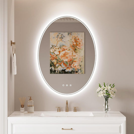 Mirror 24' x 32' Oval LED Bathroom Mirror with Lights, Anti Fog LED Bathroom Mirror Dimmable Bathroom Vanity Mirror for Wall