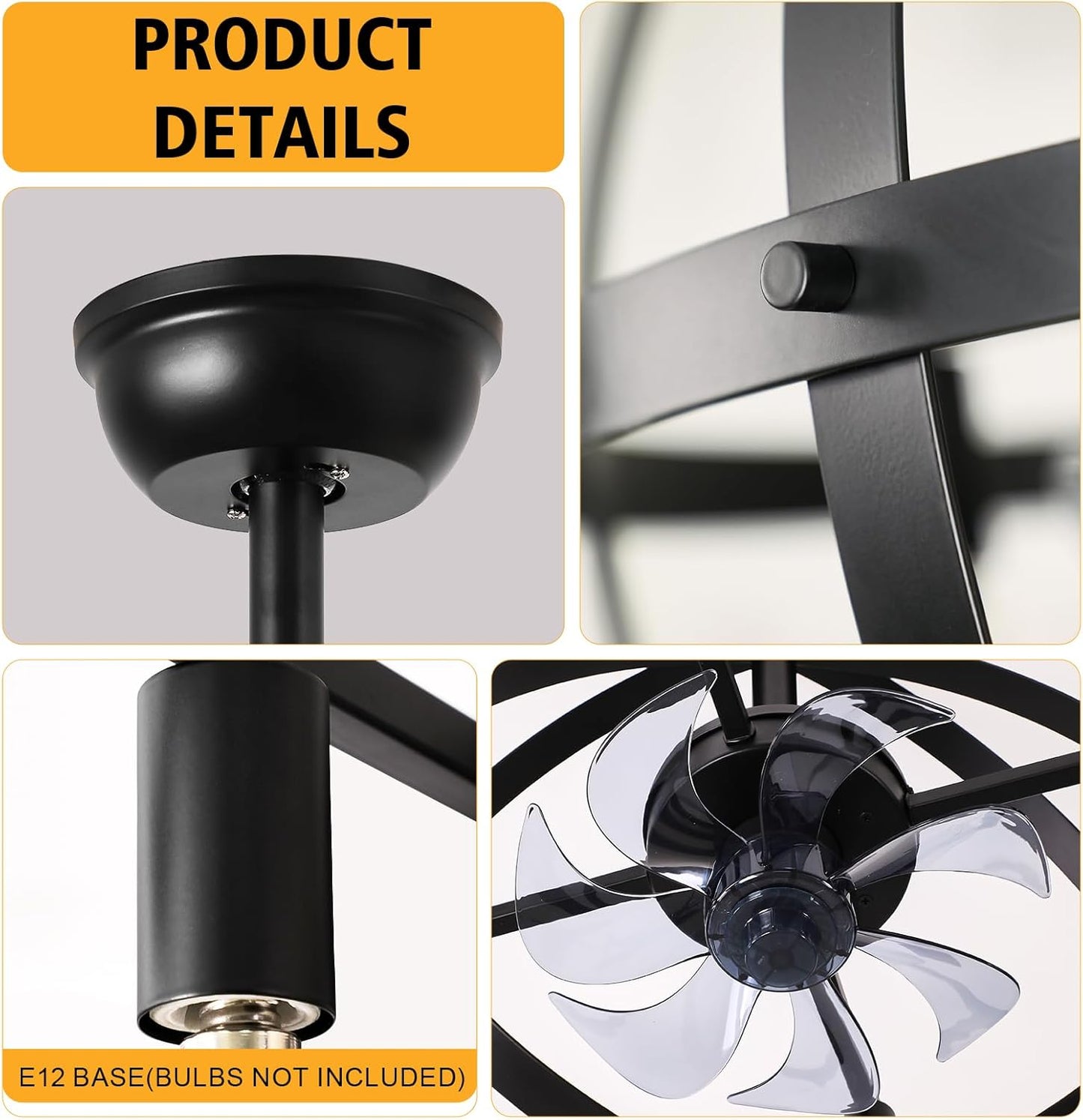 G-SAFAVA 20&#34; Ceiling Fans with Lights and Remote, 6 Wind Speeds 3 Timing Quiet Chandelier Bladeless Ceiling Fan Reversibl