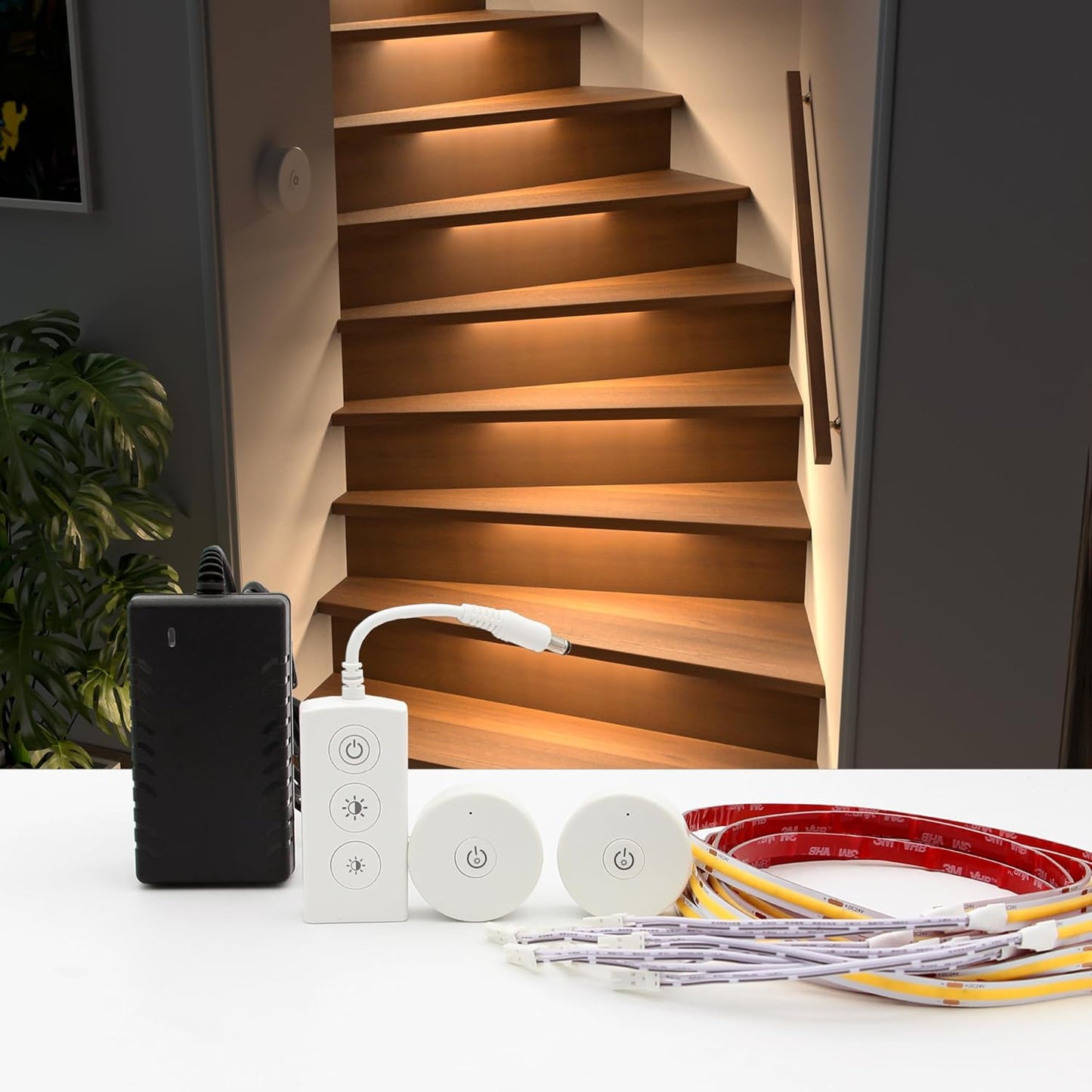 KOMIGAN LED Stair Lighting Kit KMG-8497, Wireless Switch Control, Tuya App Controlled, Work with Alexa and Google Assistant, Timer Schedule, for