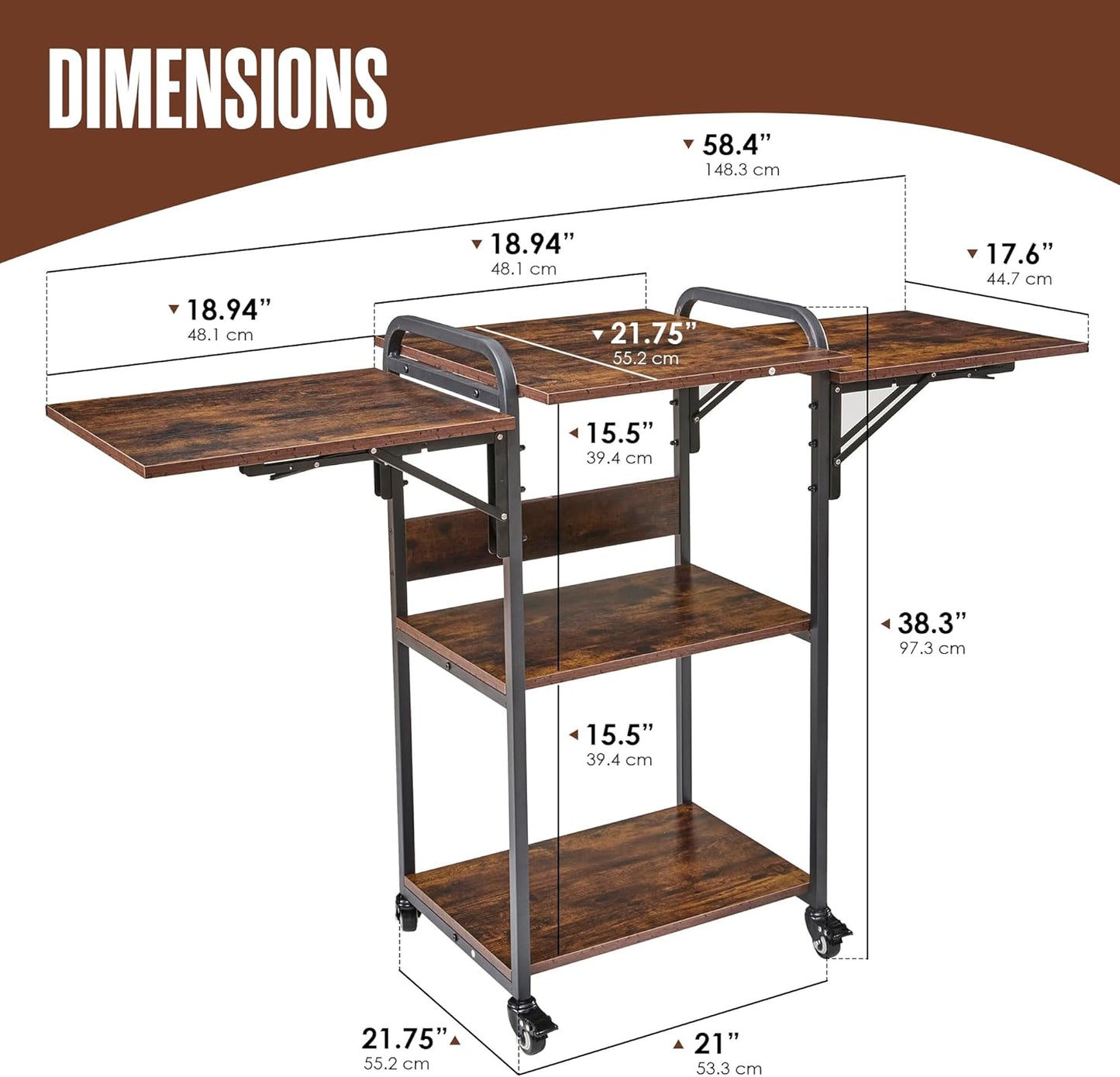 Heat Press Table Stand, Heat Press Stand with Wheels, 3 Tier with Foldable Side Tables, Heat Press Cart with Wheels, He