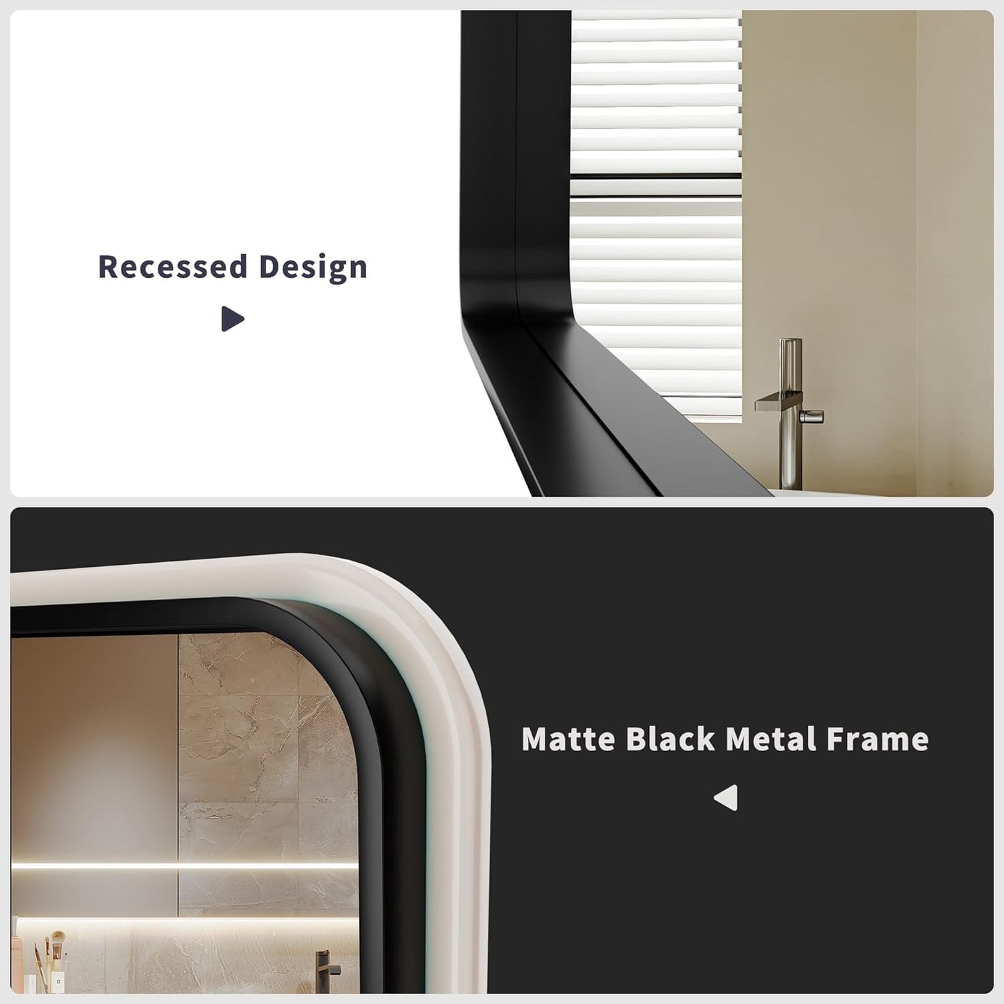 Vosuja 24''36'' Vanity Mirror with Lights, Black Frame Rounded Corner Rectangle LED Bathroom Mirror, Smart Touch Control 3 Colors Dimmable Lighted Makeup Mirror, Anti-Fog, Modern Wall Mirror