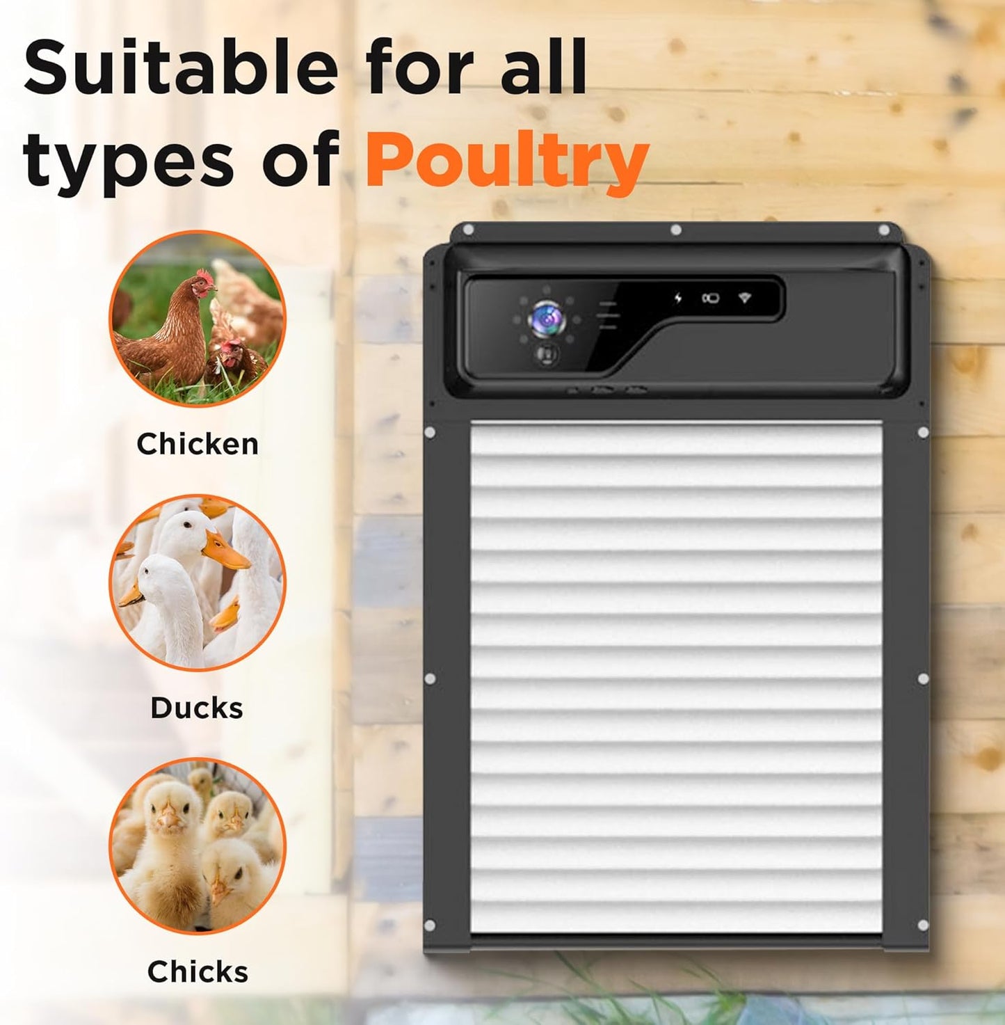 LofyJoy Automatic Chicken Coop Door - Solar Powered & WiFi Enabled Automatic Chicken Door with HD 1080P Camera, Timer, Sensor, Remote, Mobile App,