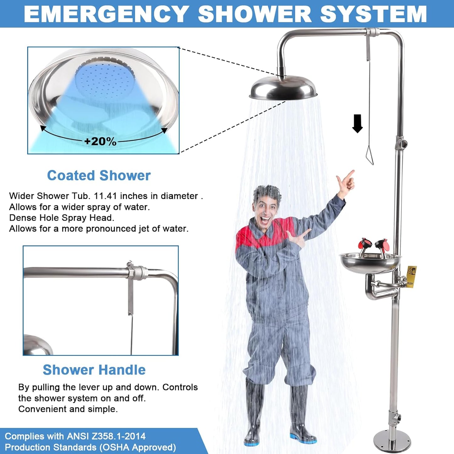 Emergency Eyewash and Shower Station - OSHA Approved  First Aid Eyewash Station Kit