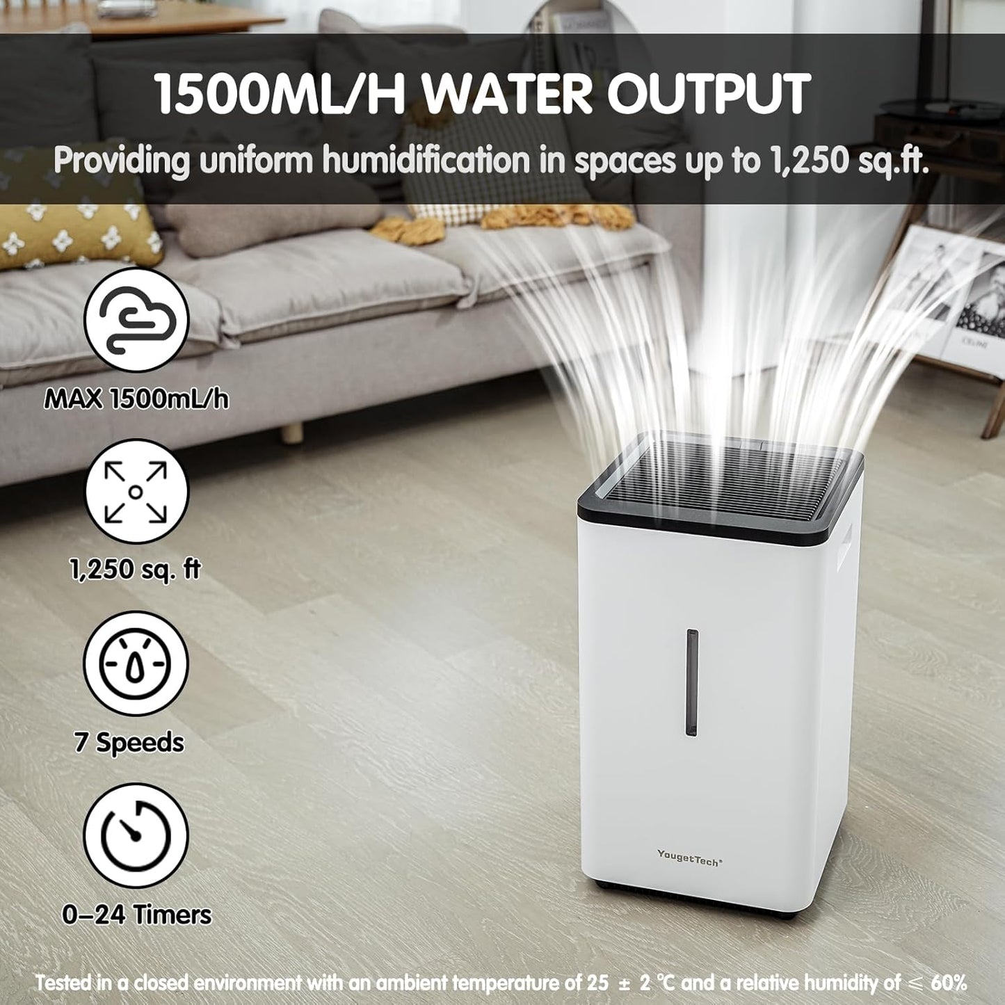 YougetTech Evaporative Humidifiers for Large Living Space, 6.5L(1.8Gal) Tank Whole Room Humidifier, 30W Cool No Mist Humidifiers, 7 Speed, MAX Output