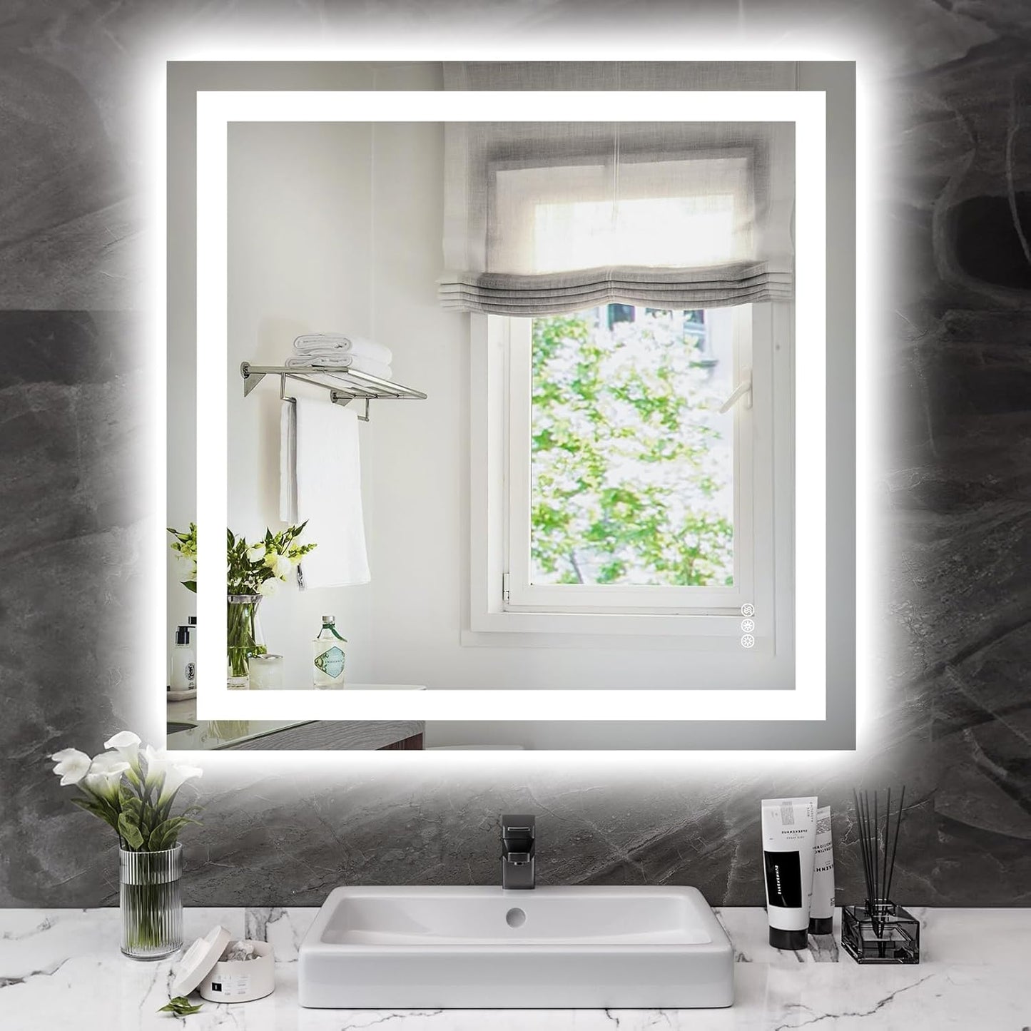 LED Bathroom Mirror with Lights 36'x 36' Wall Vanity LED Mirror Stepless Dimmable,Double Front and Backlight