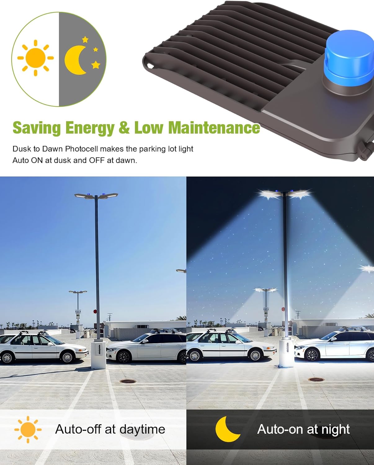 YXL LED Parking Lot Light, 300W LED Shoebox Light with Dusk to Dawn Photocell,42,000LM 5000K Daylight Arm Mount, IP65 Wat