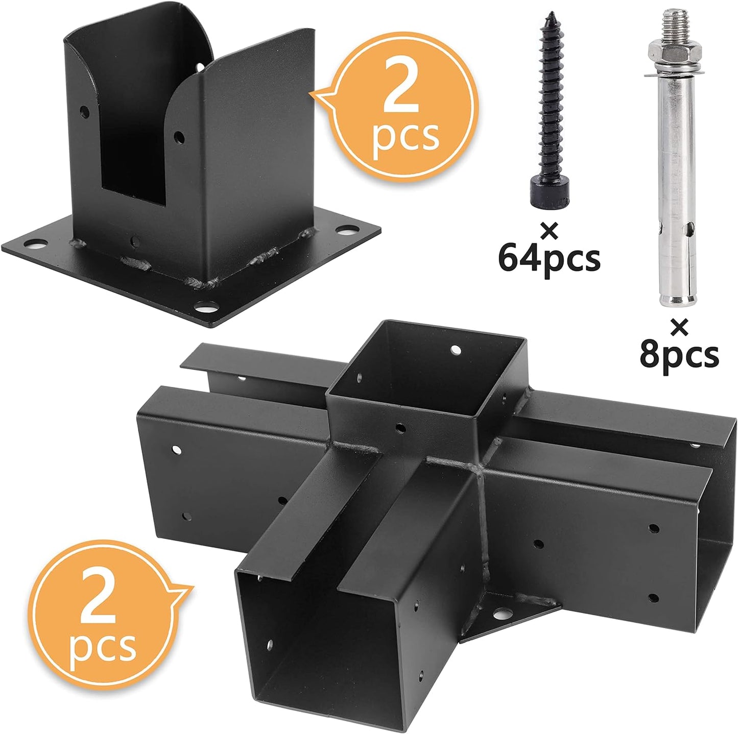 4x4 Post Base Stainless Steel - 4-Way Large Right Angle Corner Base Bracket Post Anchors with Screws for Wood Beams Lumbers