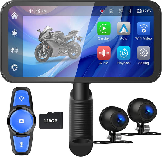 WEUASTE Motorcycle Dash Cam, 6.25 Inch Motorcycle Carplay & Motorcycle Android Auto Touch Screen, Motorcycle Camera, Motorcycle GPS, IP67 Waterproof,