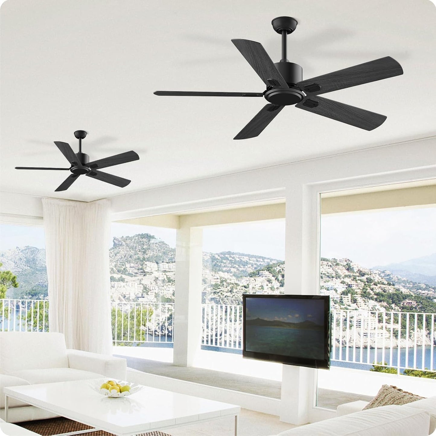 Biukis Ceiling Fan and Light 52 Inch Ceiling fans with Smart Remote Reversible DC Motor 6 Speed 5 Blades Fan for Outdoor P