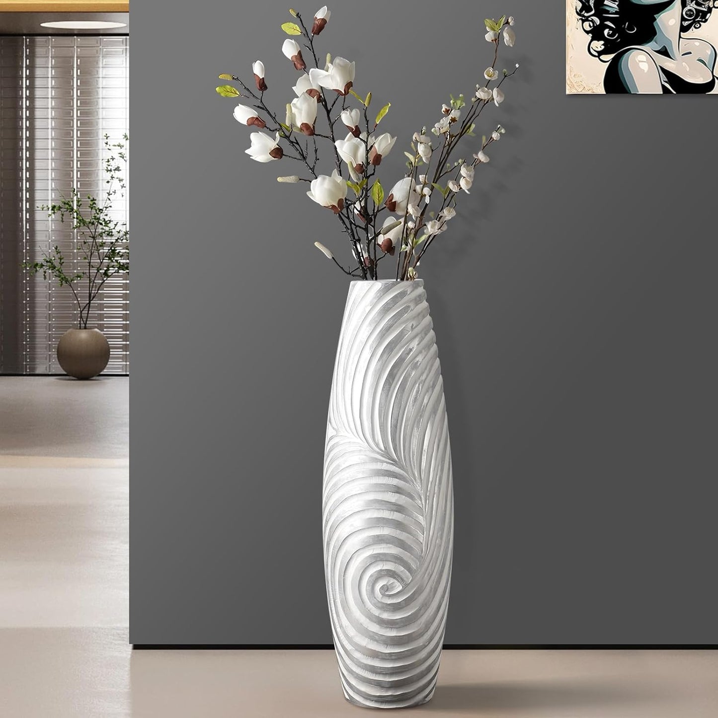 Tall Floor Vase - 26.8 inch Large White Sliver Vase for Home, Hotel, Office Decor - Tall Vases for Floor, Floor Vase Decor Ideal for Living Room,Tall