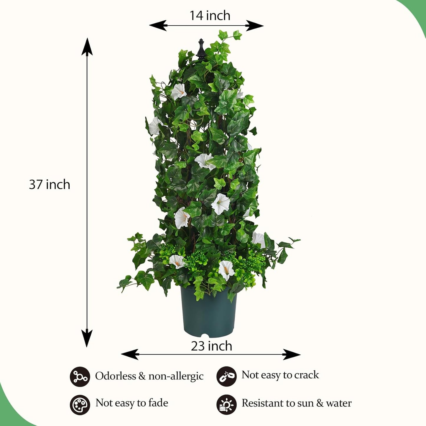 Artificial Vines Potted Plants - 3FT White Morning Glory Vine UV Resistant Fake Potted Plants for Front Door Porch Home