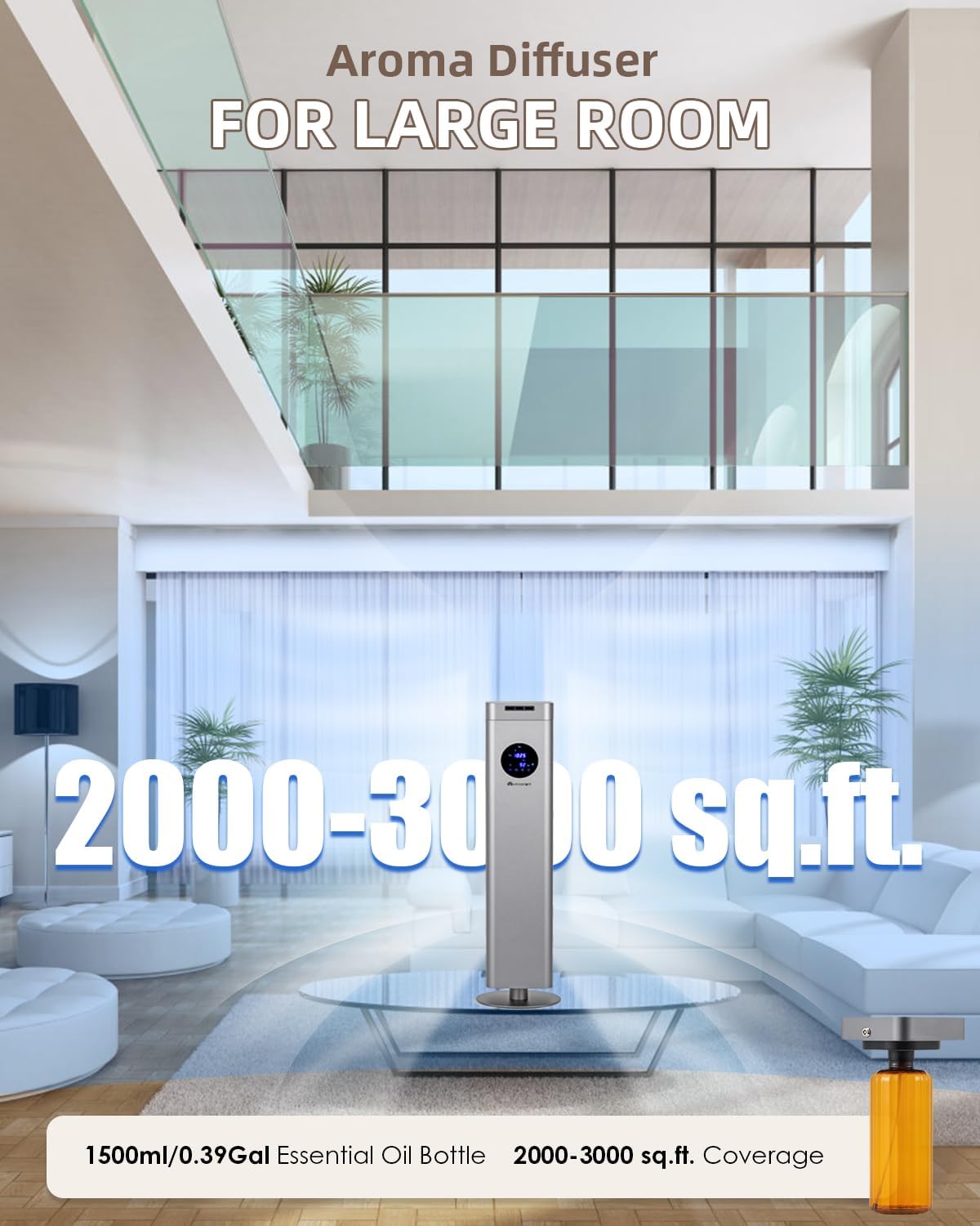Mxmoonant Scent Air Machine 1500ml, Standing Floor Waterless Diffuser with Smart Control, 2000-3000sq.ft Coverage Cold Air Nebulizing Diffusion System for Living Room, Office