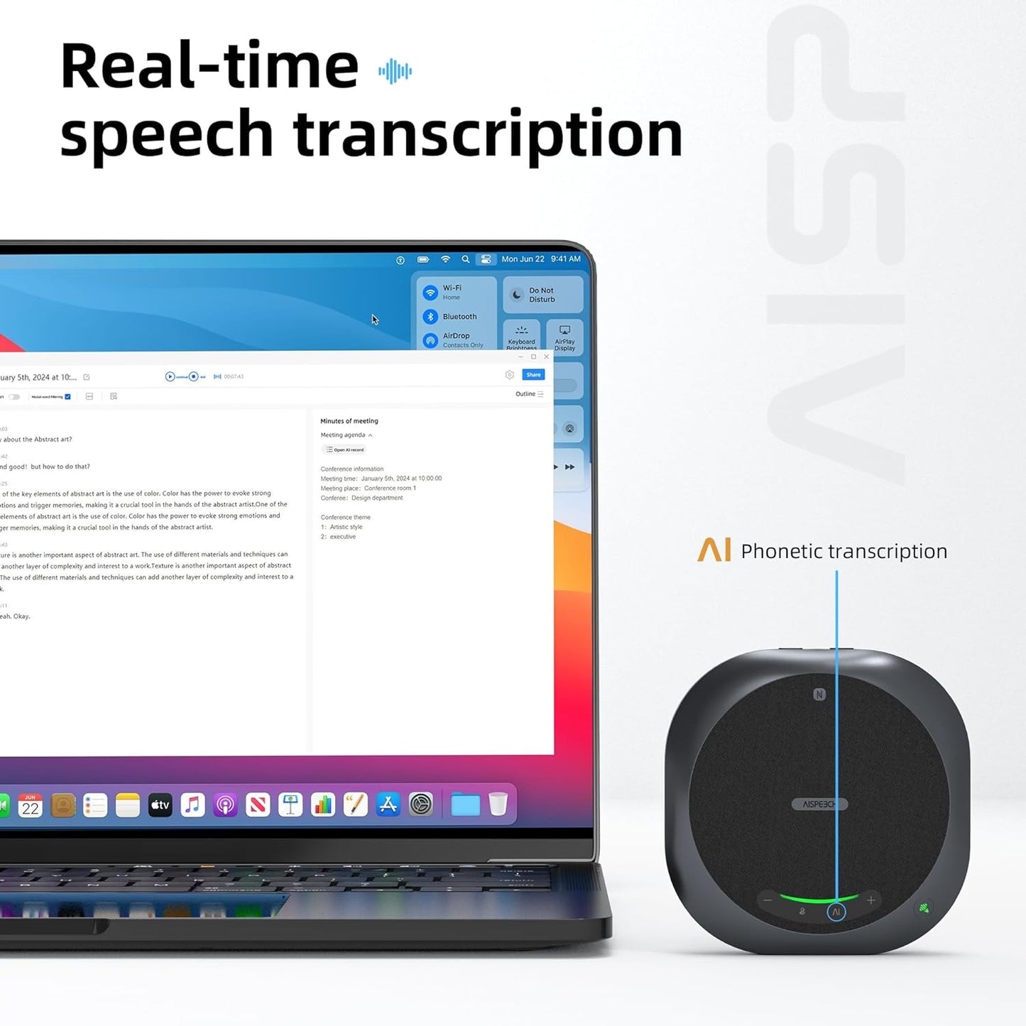 Bluetooth Conference Speakerphone, Microphone with AI Noise Reduction AI Transcription Full-Duplex 360 Omnidirectional Voice Pickup