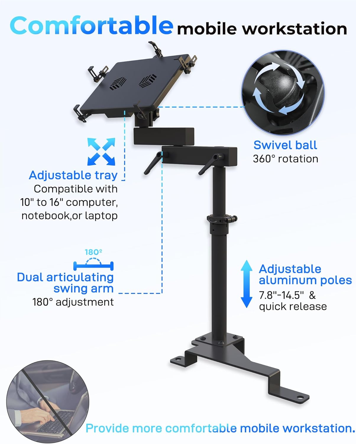 Truck Laptop Mount Fit for Ford F150,F550, F250, Ford Transit Connect, Jeep Compass Vehicle Car Computer Mount for Laptop up to 17'