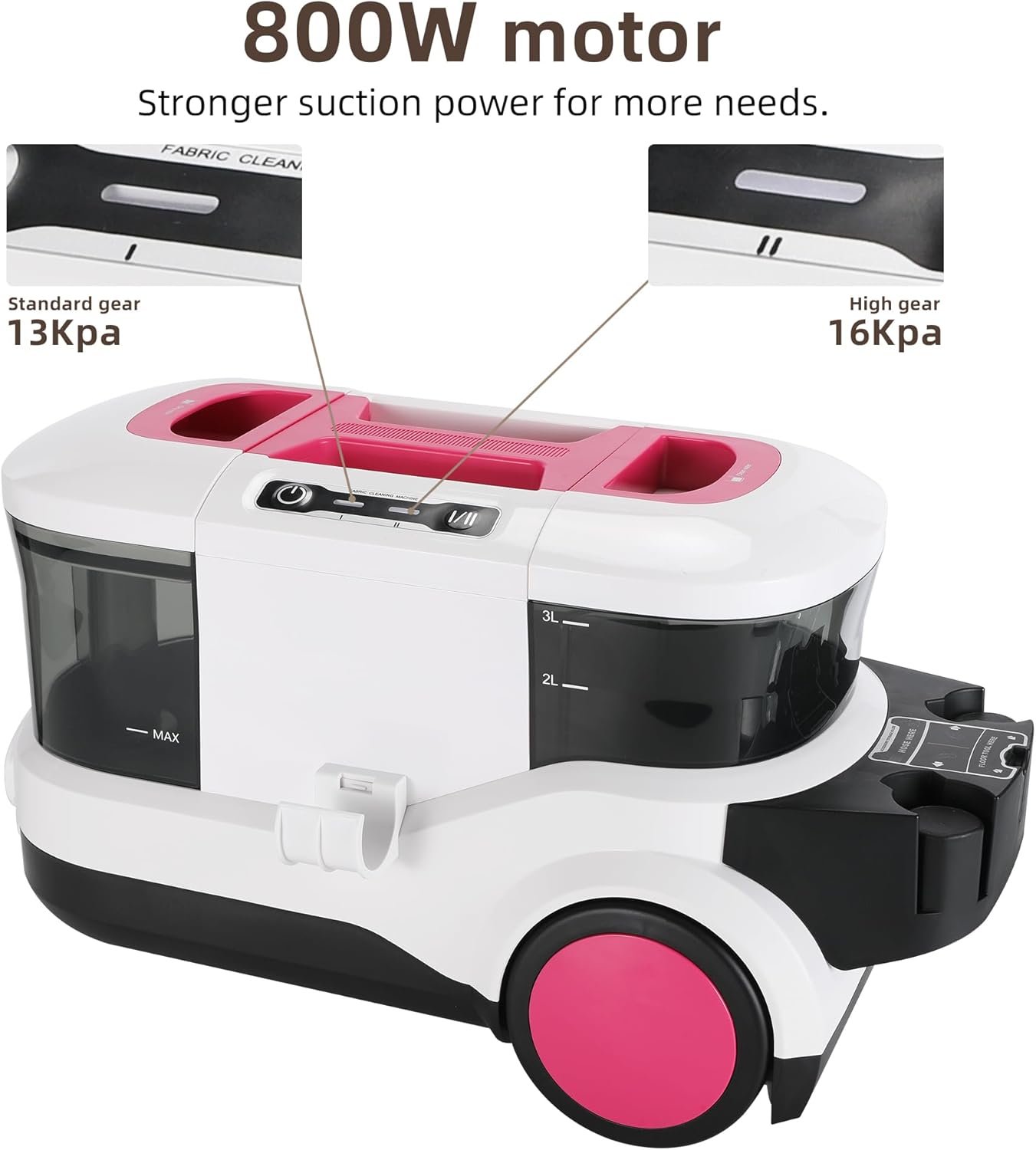 800W Carpet Cleaner Machine and Stain Remover for Deep Cleaning Upholstery for Carpets Rugs and Fabric Seats,3L Clean Tank and 1.5L Dirty Tank, Pink